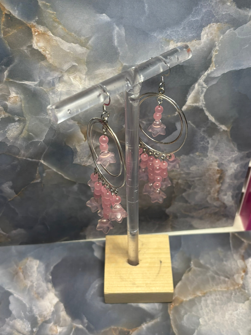 Pink Flower Cats-eye Chandler Earrings