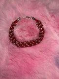 Red and White #1 Beaded Kumihimo Braided Bracelet
