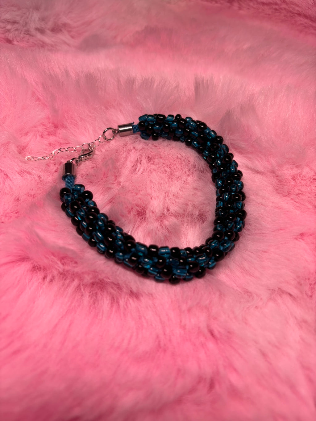 Teal and Black Beaded Kumihimo Braided Bracelet
