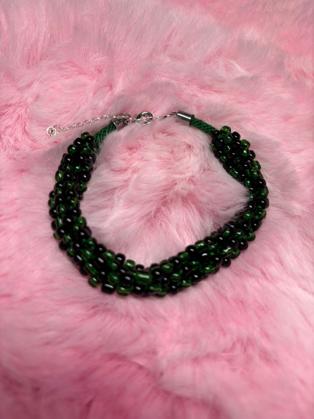 Green and Black Beaded Kumihimo Braided Bracelet