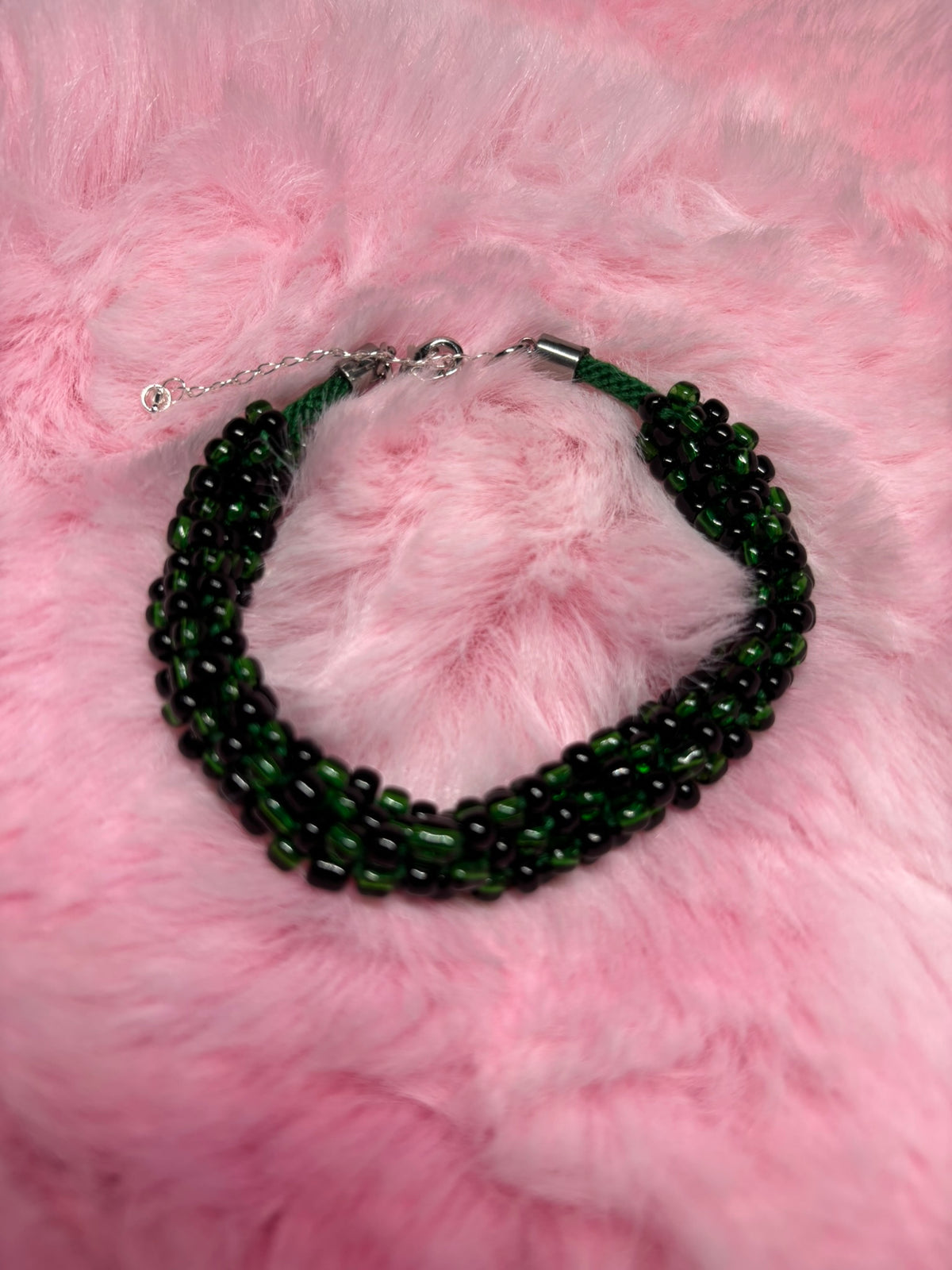 Green and Black Beaded Kumihimo Braided Bracelet