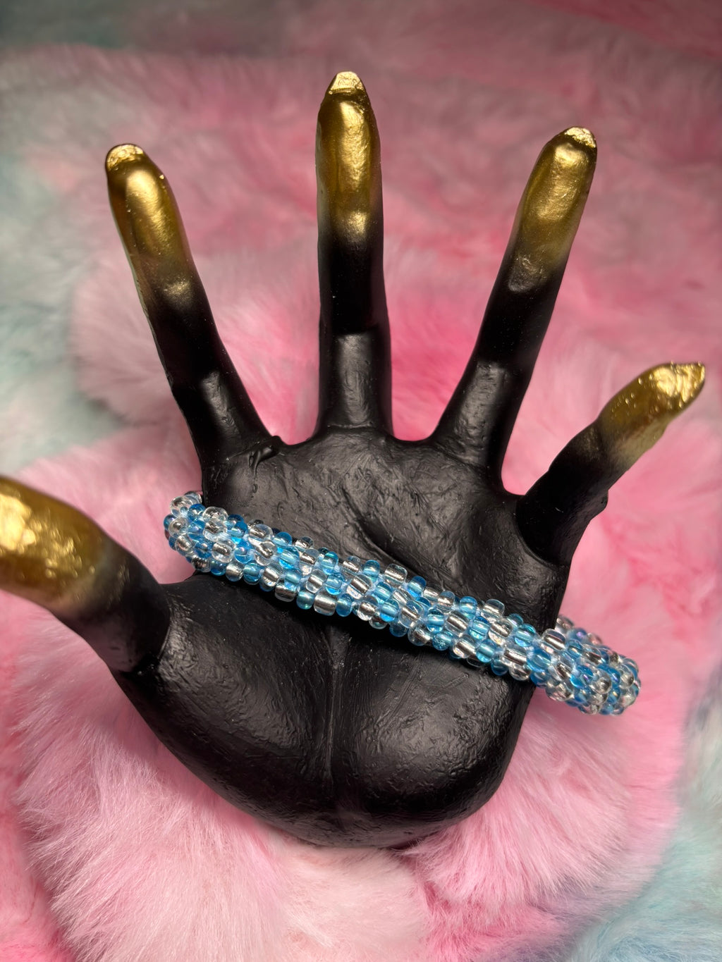 Light Blue and White Beaded Kumihimo Braided Bracelet