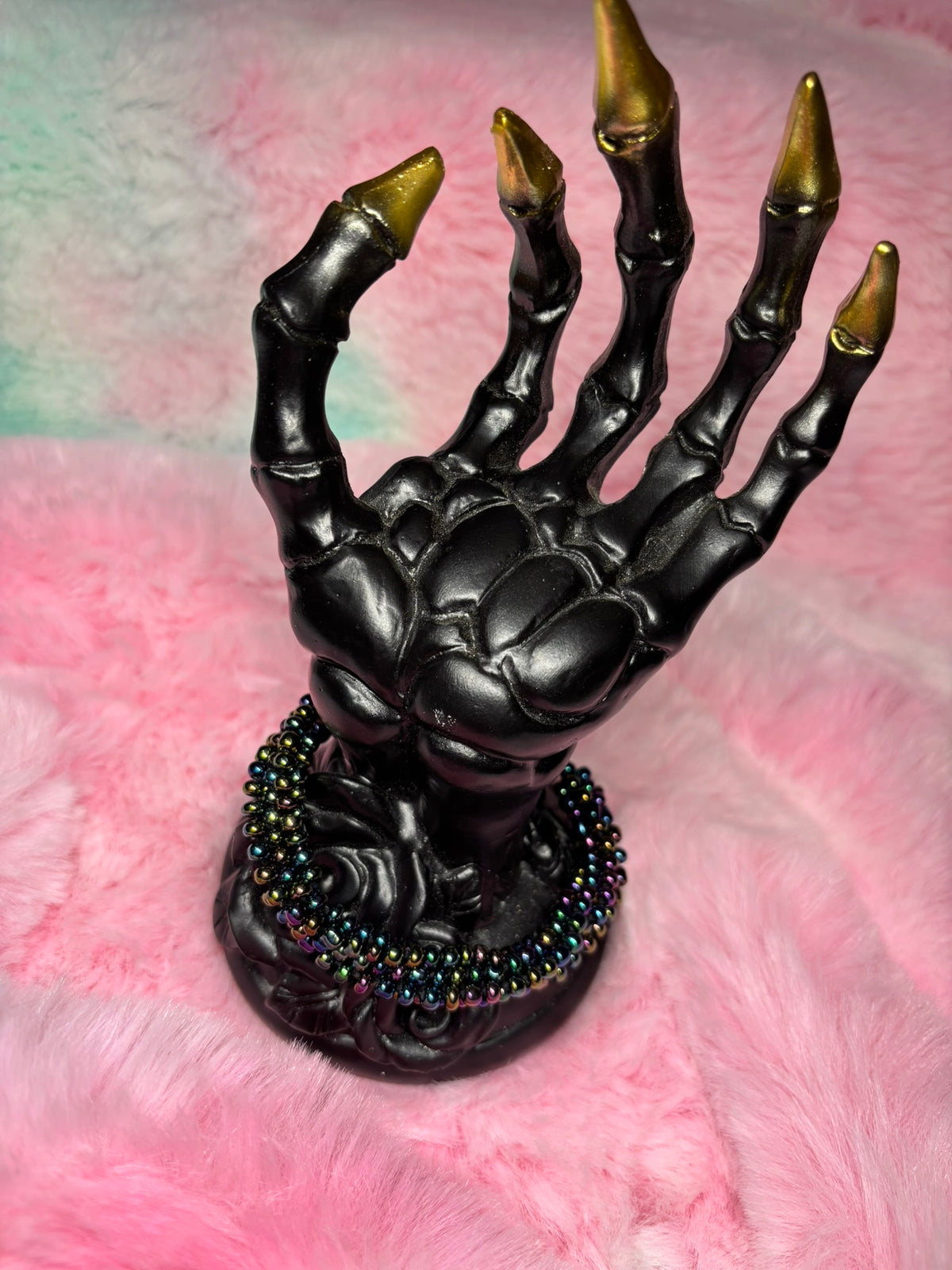 Black Iridescent Beaded Kumihimo Braided Bracelet