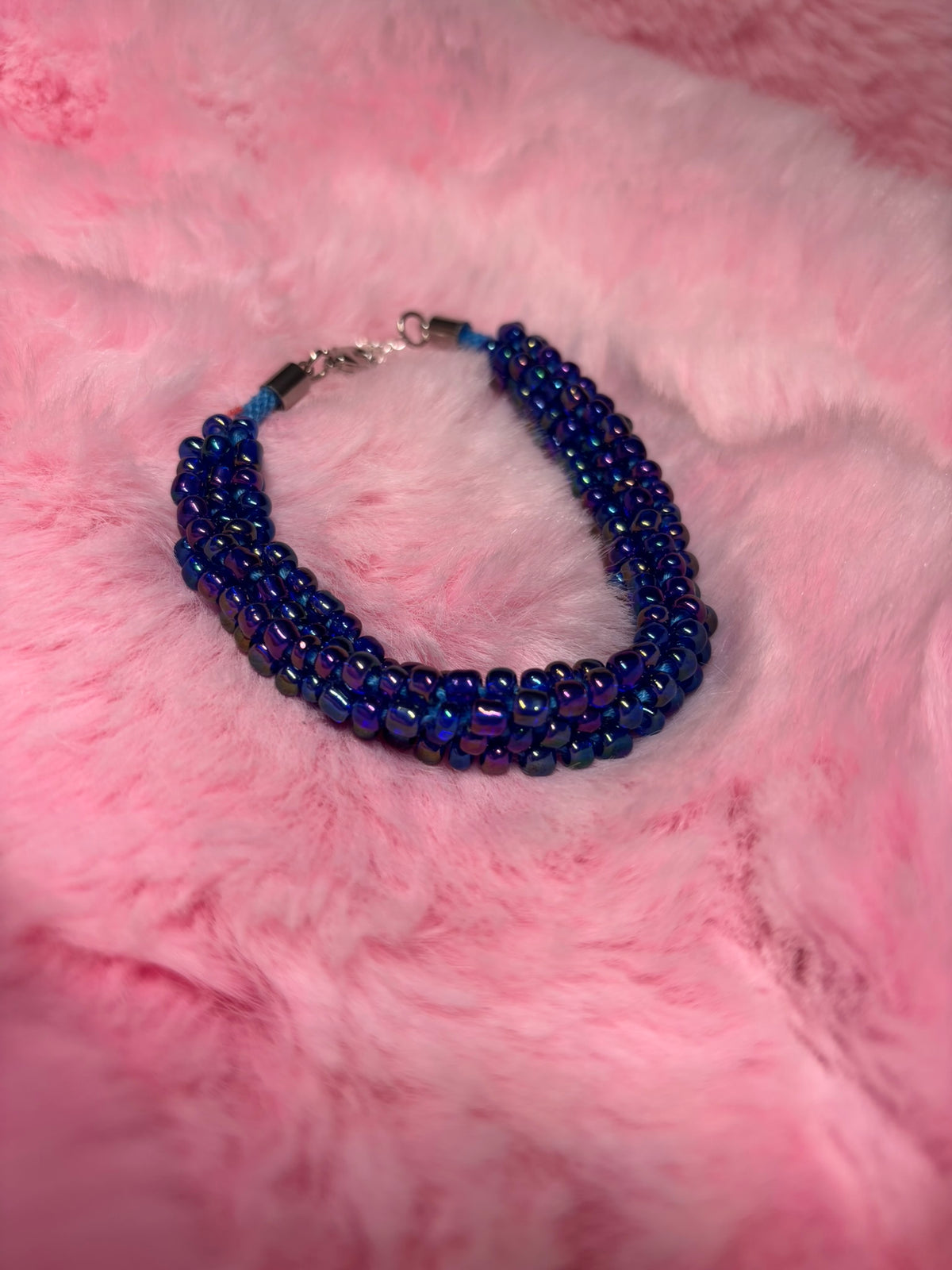 Blue Iridescent Beaded Kumihimo Braided Bracelet