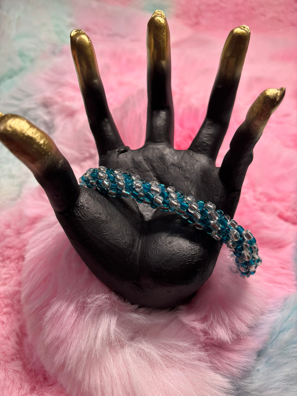 Teal and White Beaded Kumihimo Braided Bracelet