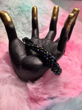 Black Iridescent and Black Beaded Kumihimo Braided Bracelet