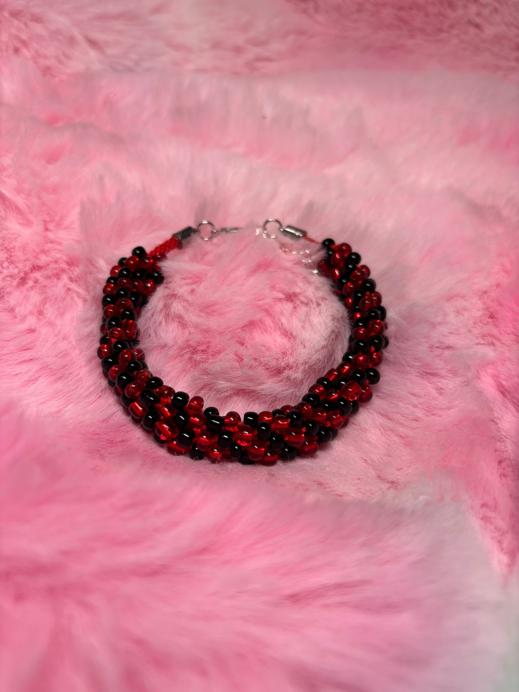 Red and Black Beaded Kumihimo Braided Bracelet