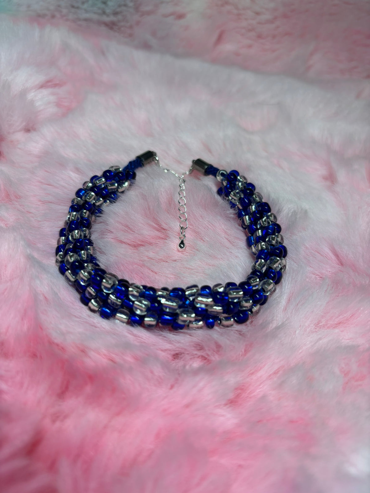 Blue and White Beaded Kumihimo Braided Bracelet
