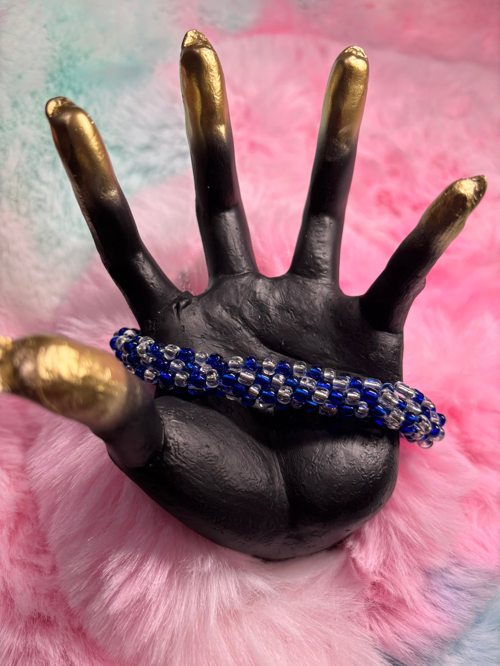 Blue and White Beaded Kumihimo Braided Bracelet