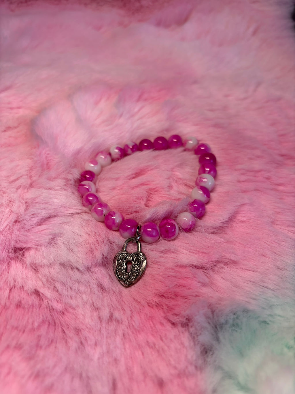 Heart Lock Charm Stretch Bracelet