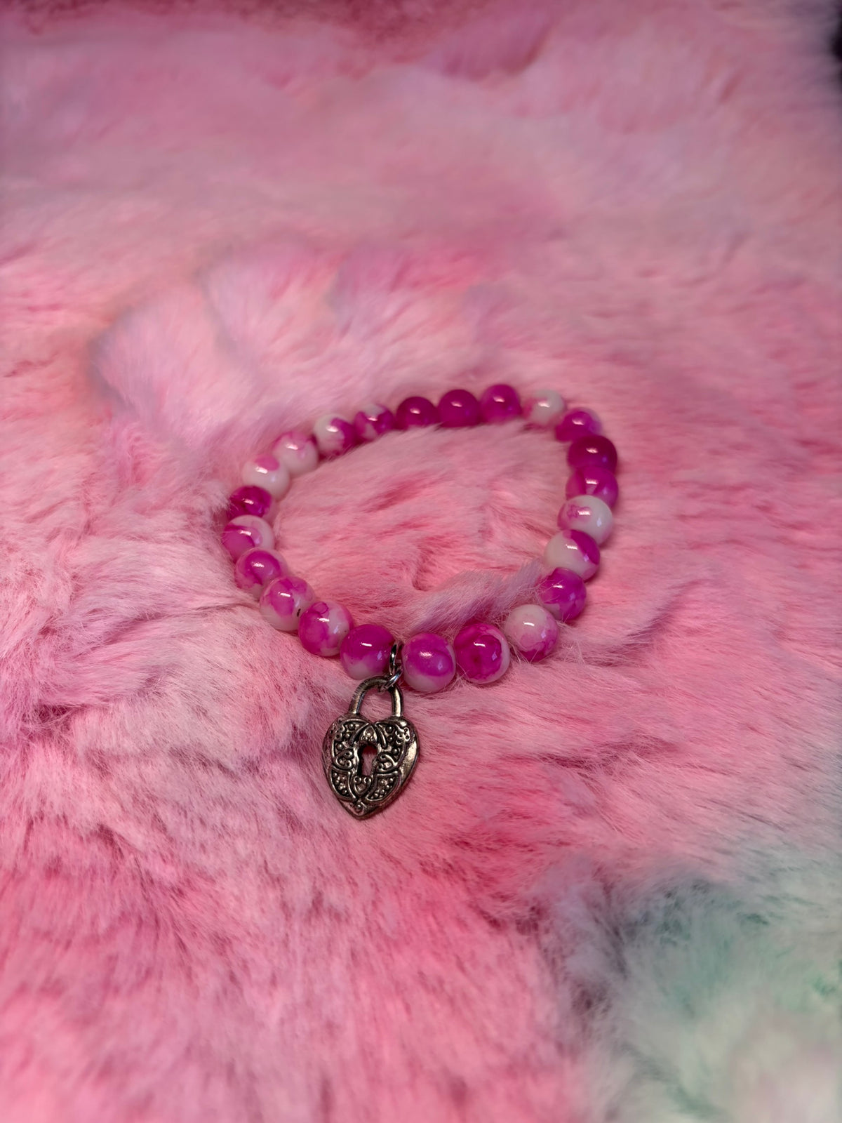 Heart Lock Charm Stretch Bracelet