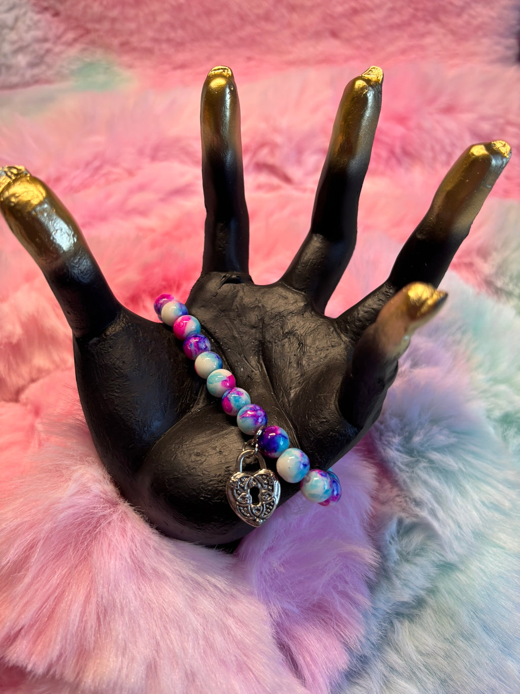 Heart Lock Charm Stretch Bracelet