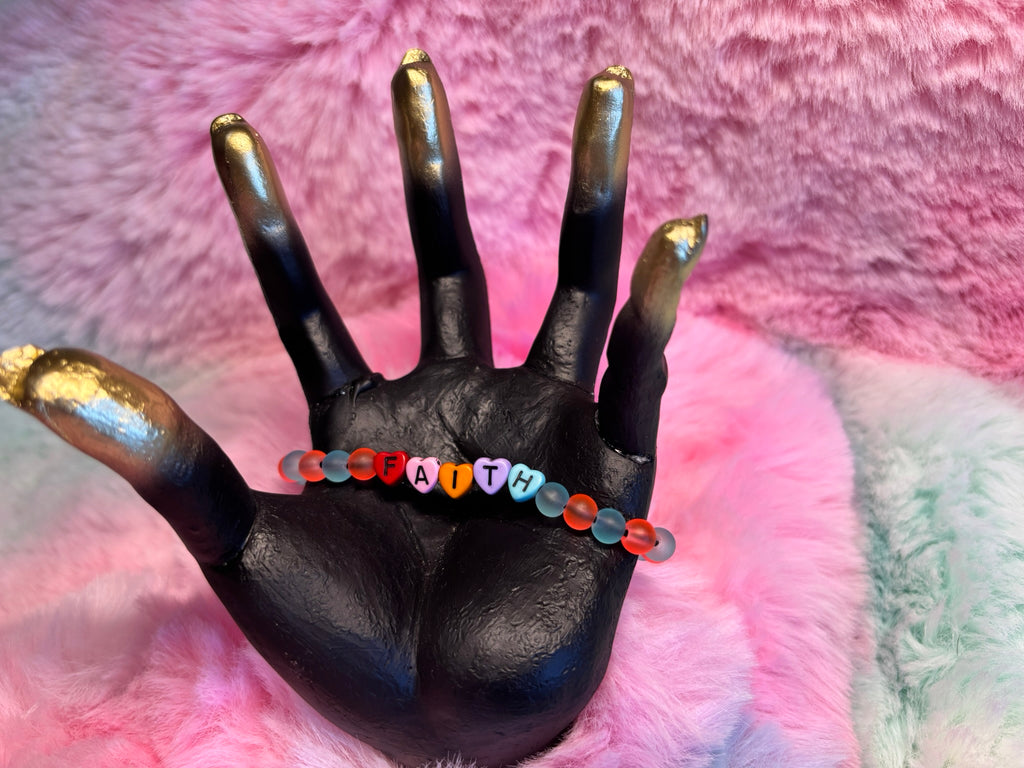 Faith Rainbow Heart Letter Beads Stretch Bracelet