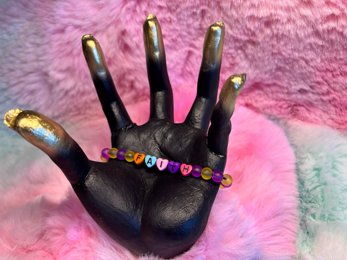 Faith Rainbow Heart Letter Beads Stretch Bracelet