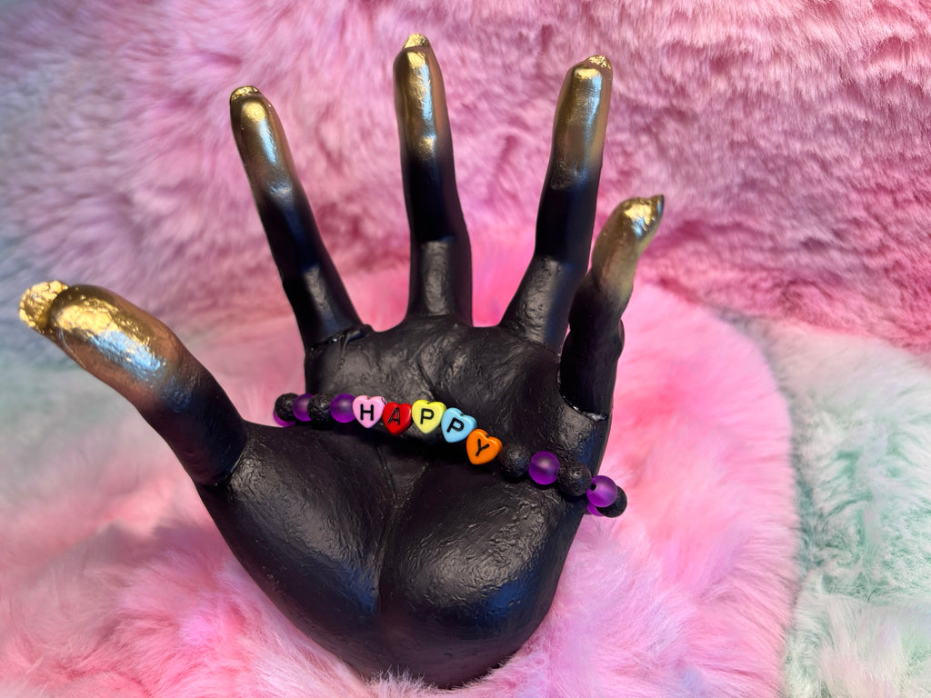 Happy Rainbow Heart Letter Beads Stretch Bracelet