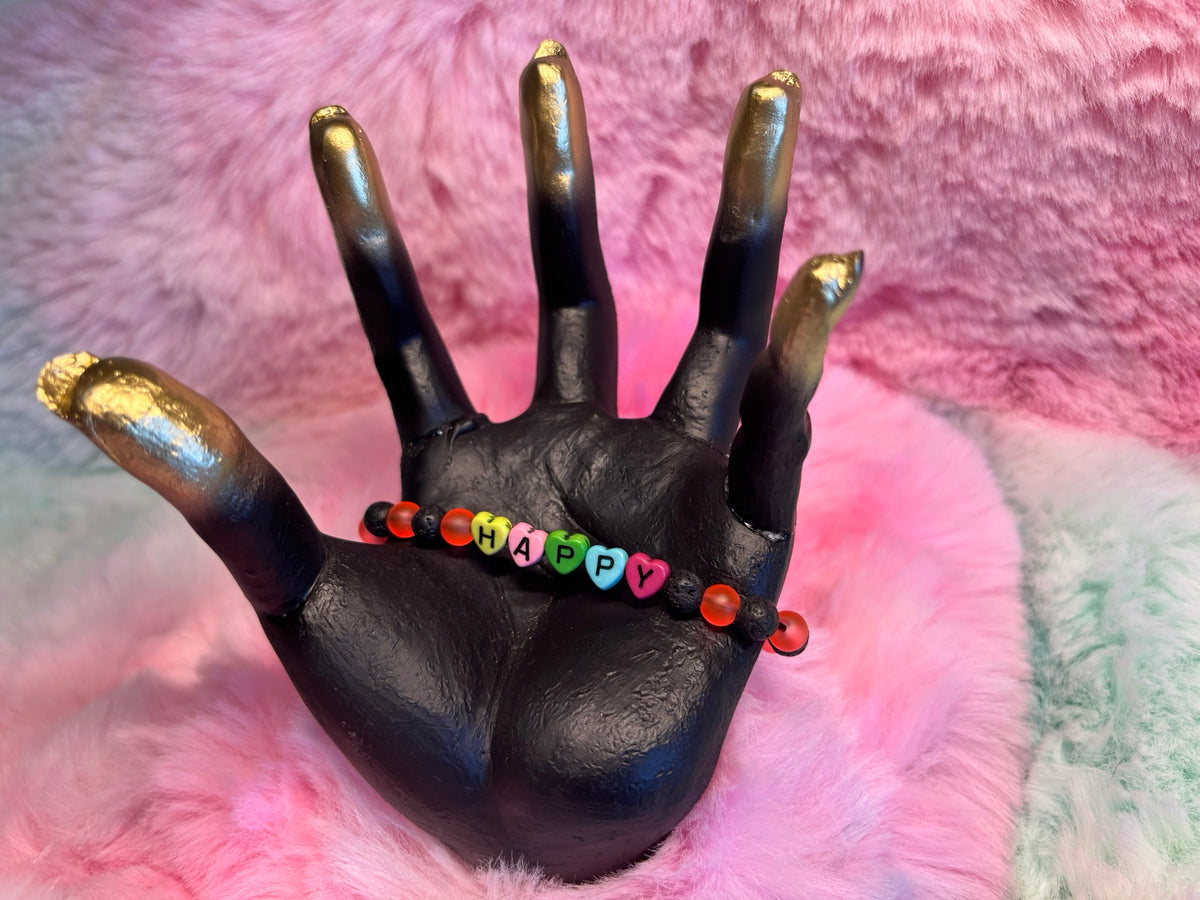 Happy Rainbow Heart Letter Beads Stretch Bracelet