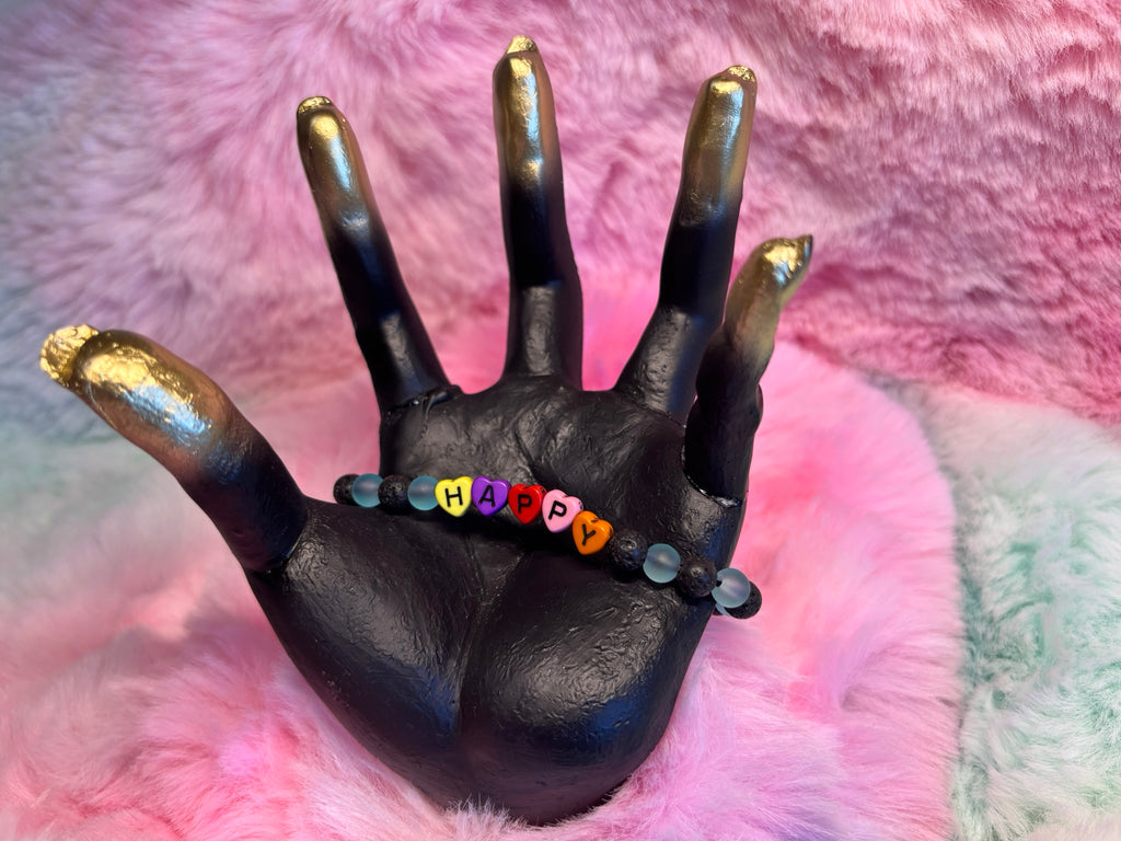 Happy Rainbow Heart Letter Beads Stretch Bracelet