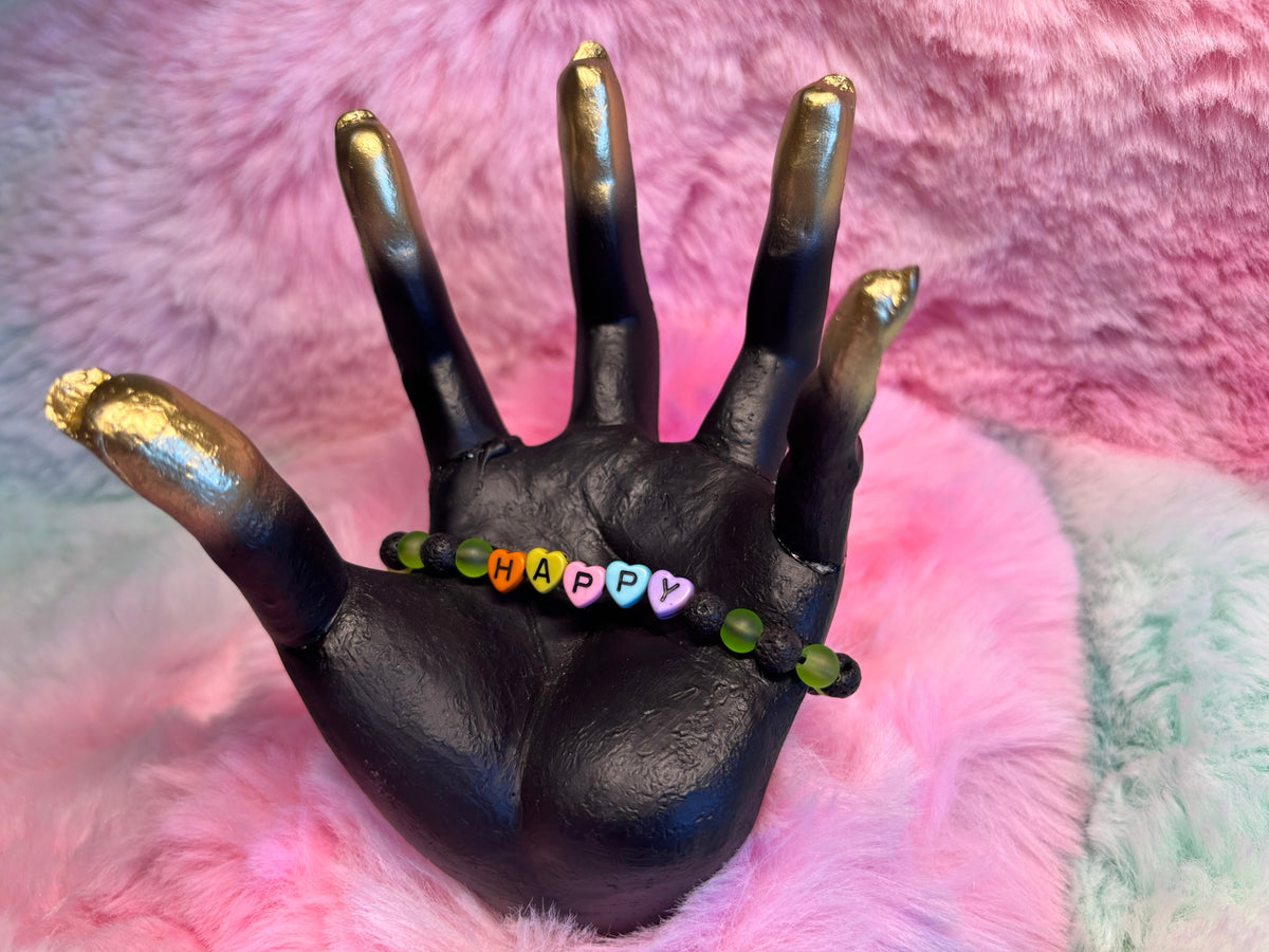 Happy Rainbow Heart Letter Beads Stretch Bracelet