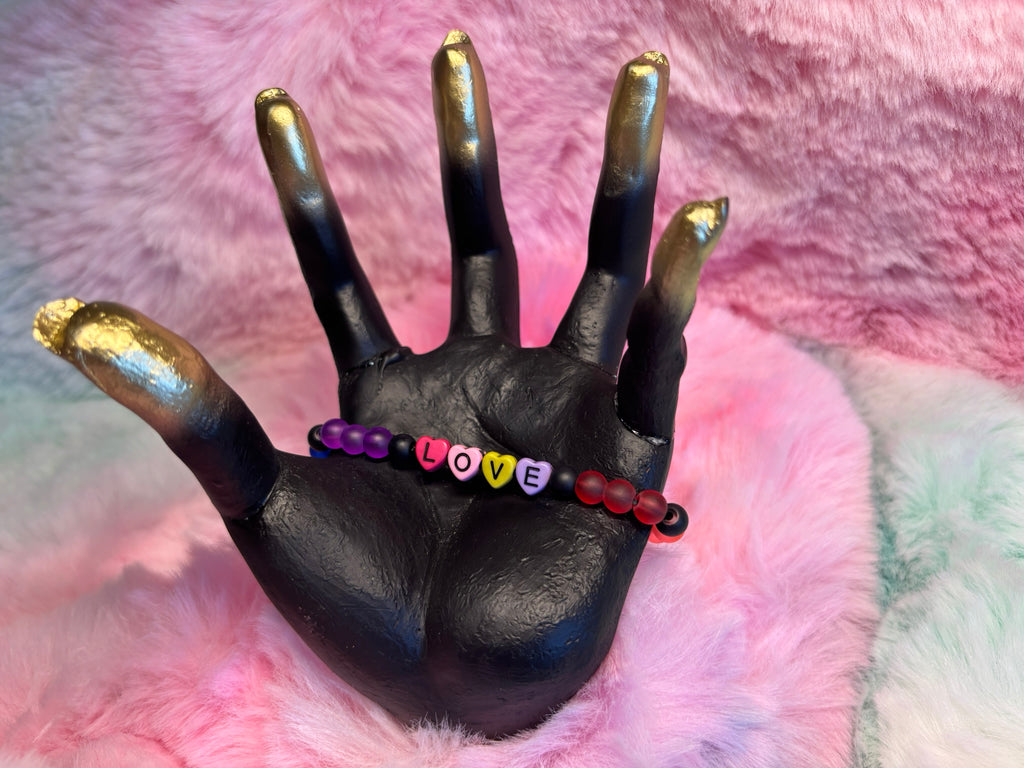 Love Rainbow Heart Letter Bead Stretch Bracelet.