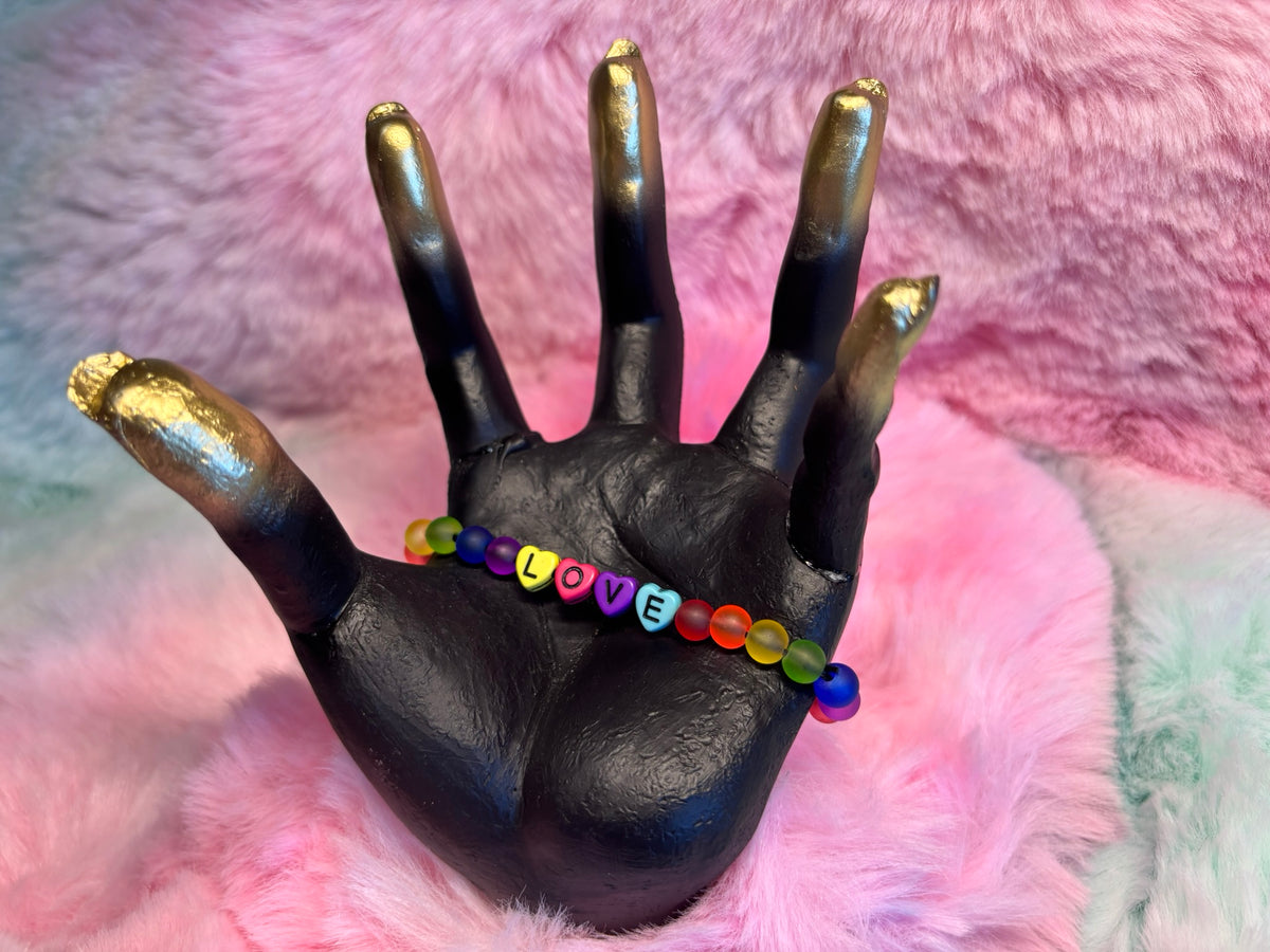 Love Rainbow Heart Letter Bead Stretch Bracelet.