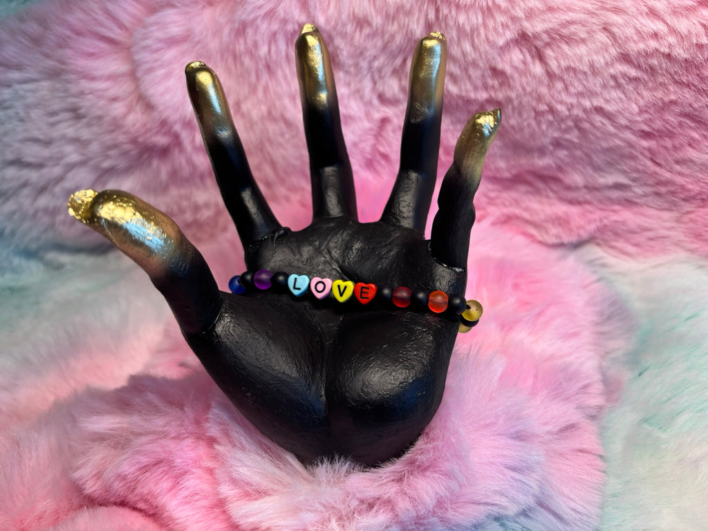 Love Rainbow Heart Letter Bead Stretch Bracelet.