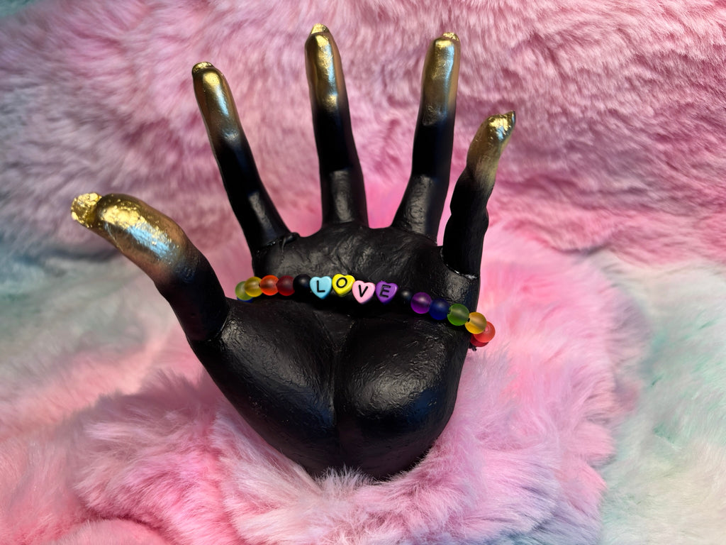Love Rainbow Heart Letter Bead Stretch Bracelet.