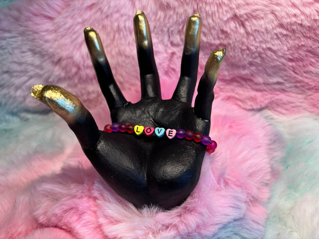 Love Rainbow Heart Letter Bead Stretch Bracelet.