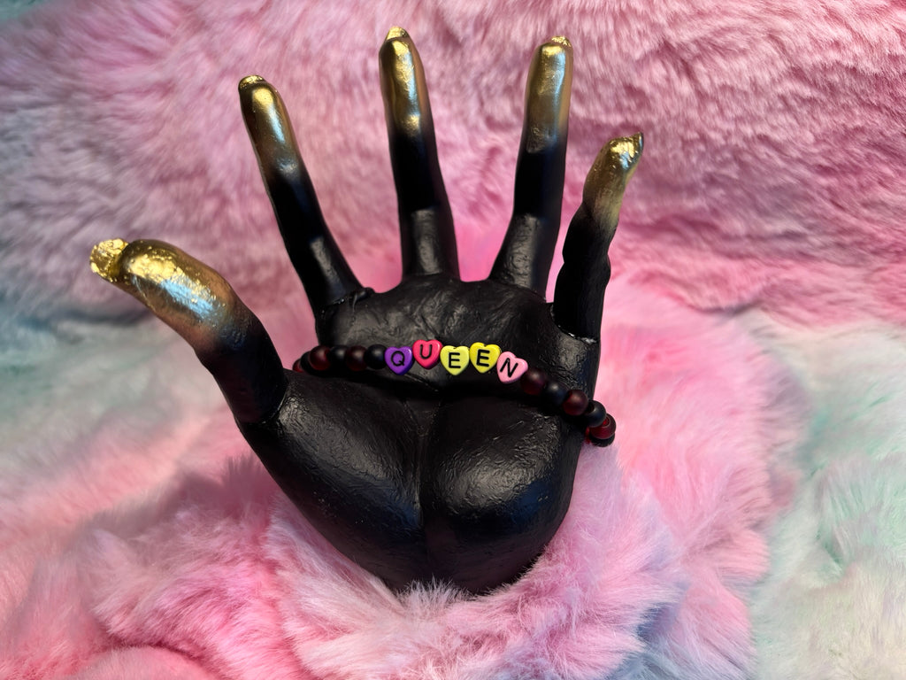 Queen Rainbow Heart Letter Beads Stretch Bracelet