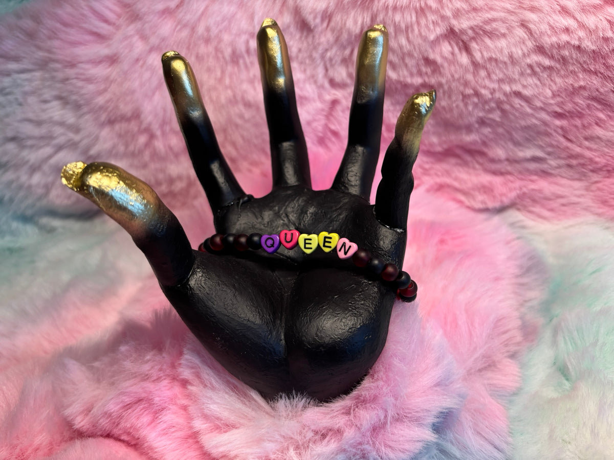 Queen Rainbow Heart Letter Beads Stretch Bracelet