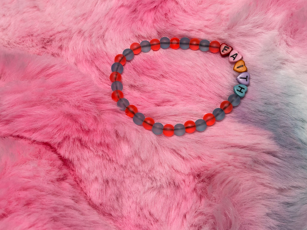 Faith Rainbow Heart Letter Beads Stretch Bracelet