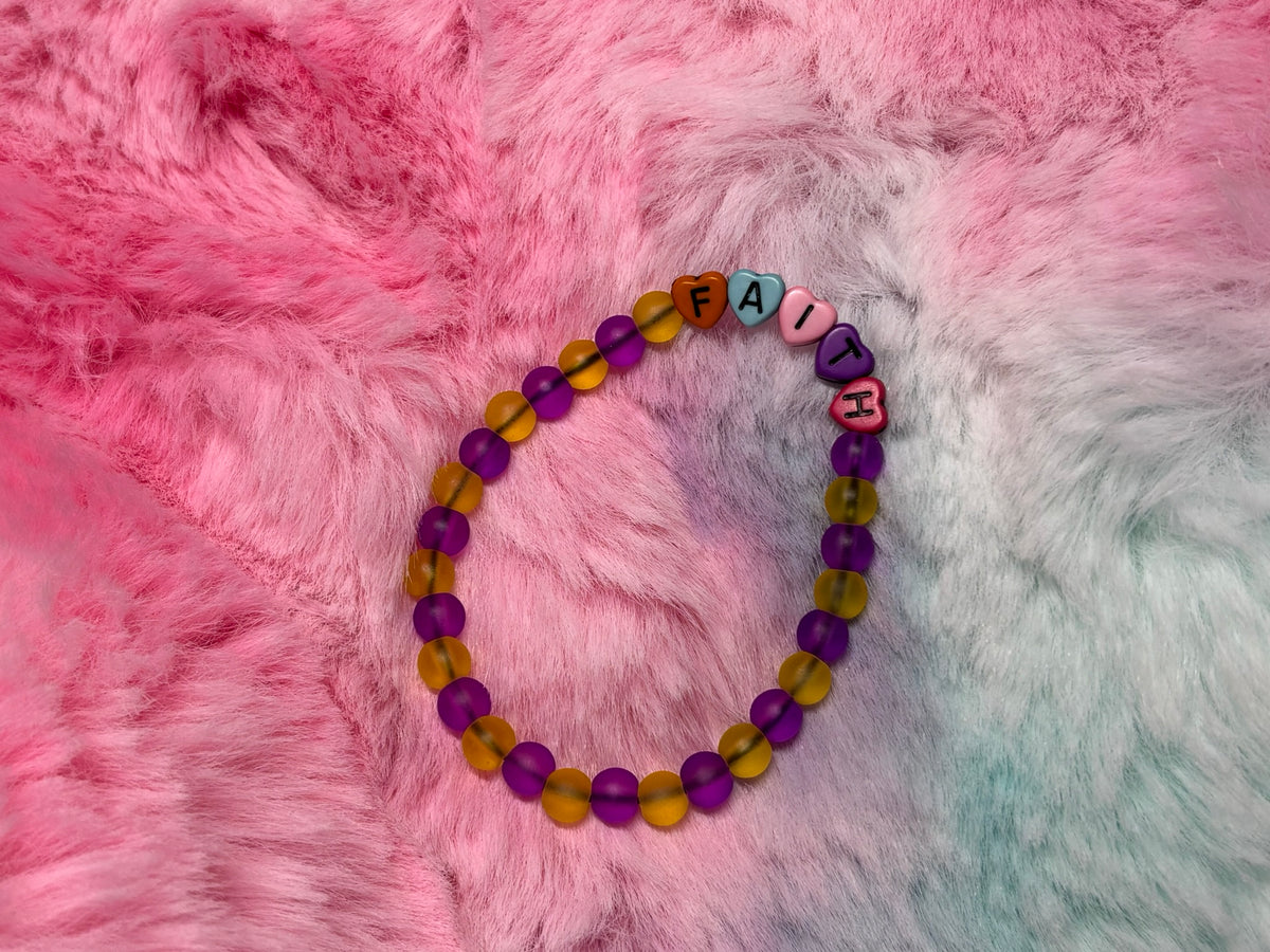 Faith Rainbow Heart Letter Beads Stretch Bracelet