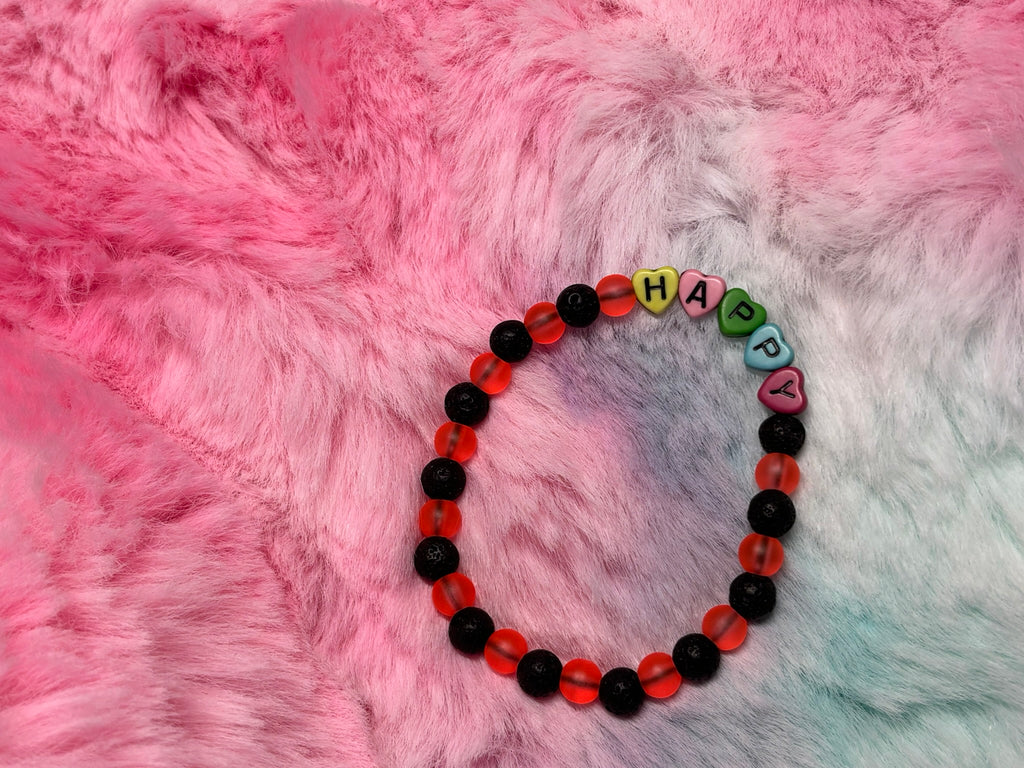 Happy Rainbow Heart Letter Beads Stretch Bracelet