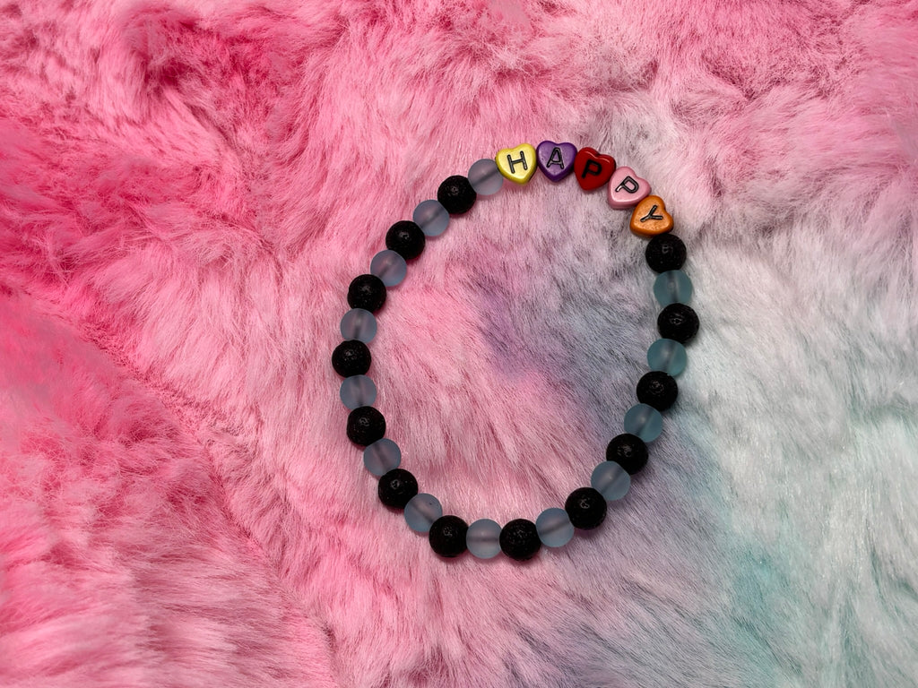 Happy Rainbow Heart Letter Beads Stretch Bracelet