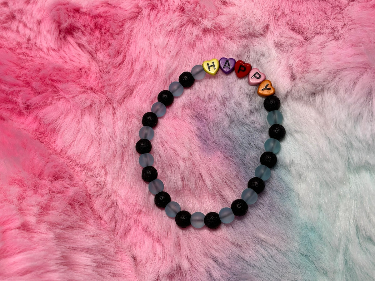 Happy Rainbow Heart Letter Beads Stretch Bracelet