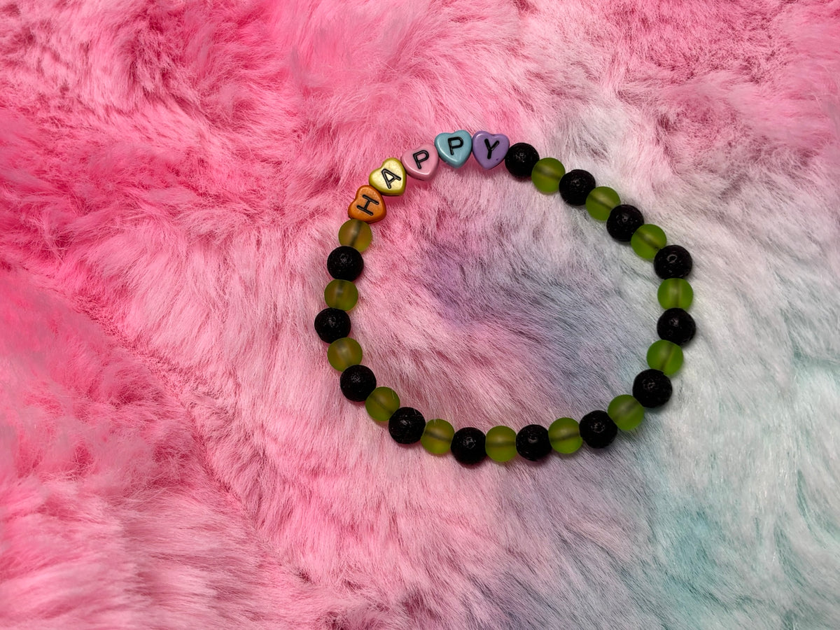Happy Rainbow Heart Letter Beads Stretch Bracelet