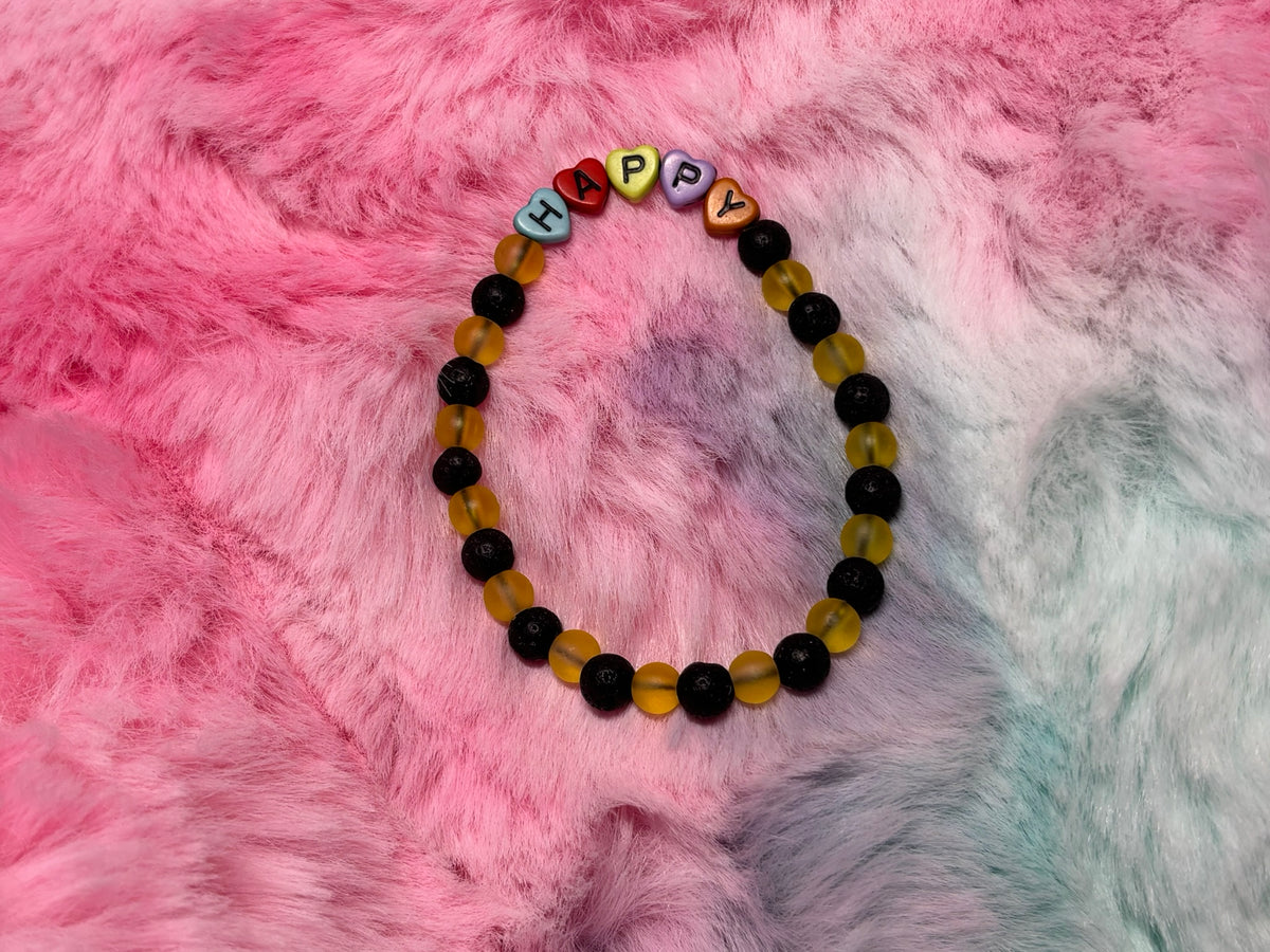 Happy Rainbow Heart Letter Beads Stretch Bracelet