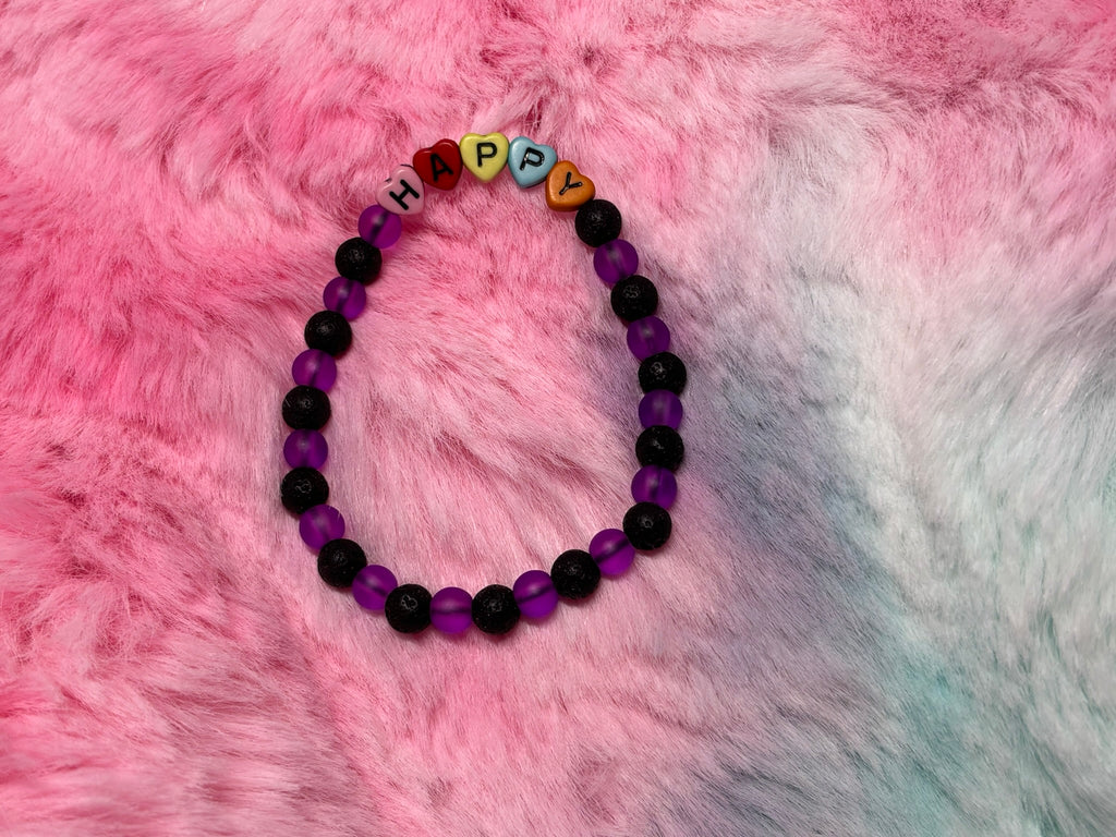 Happy Rainbow Heart Letter Beads Stretch Bracelet