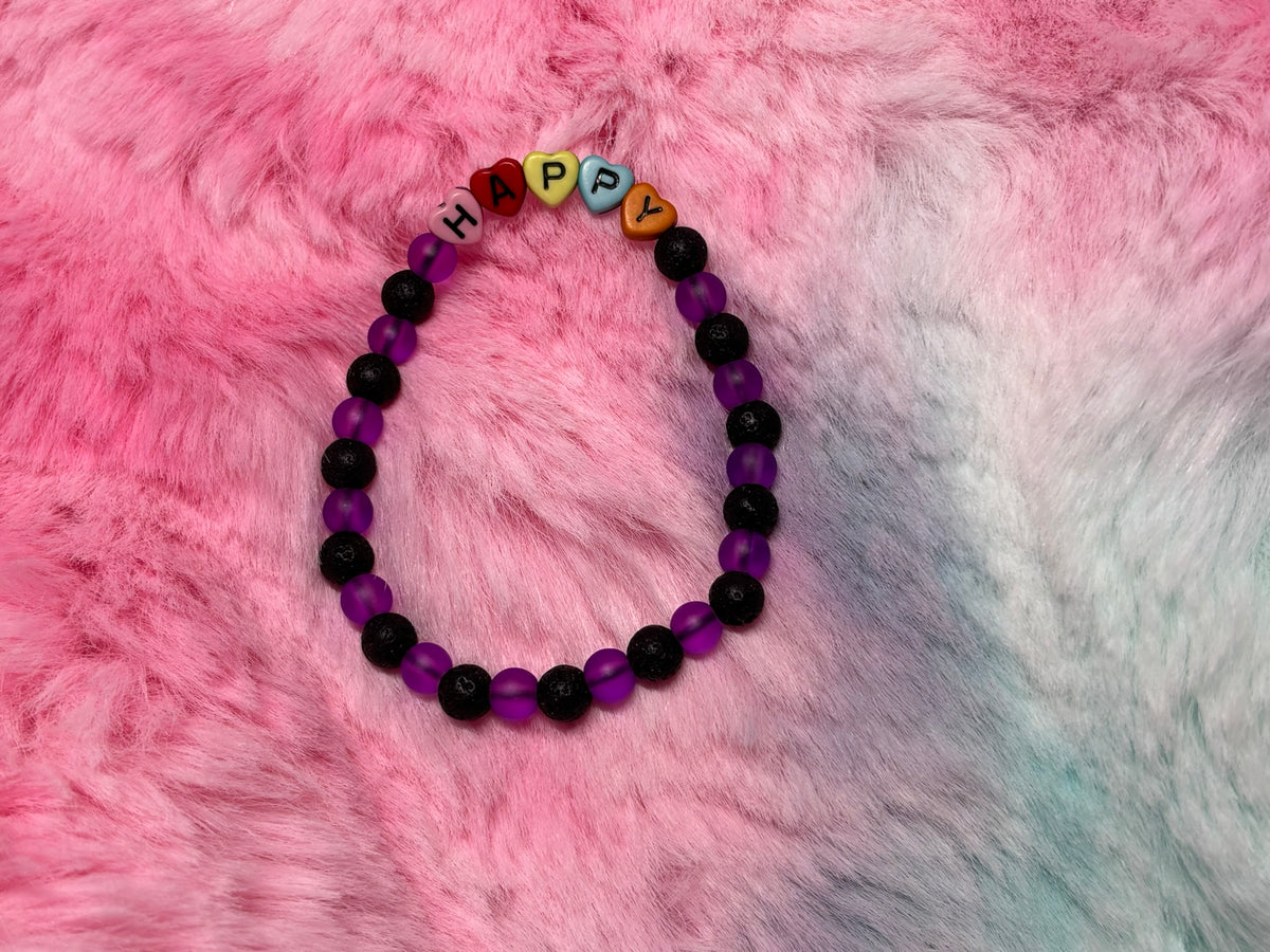 Happy Rainbow Heart Letter Beads Stretch Bracelet