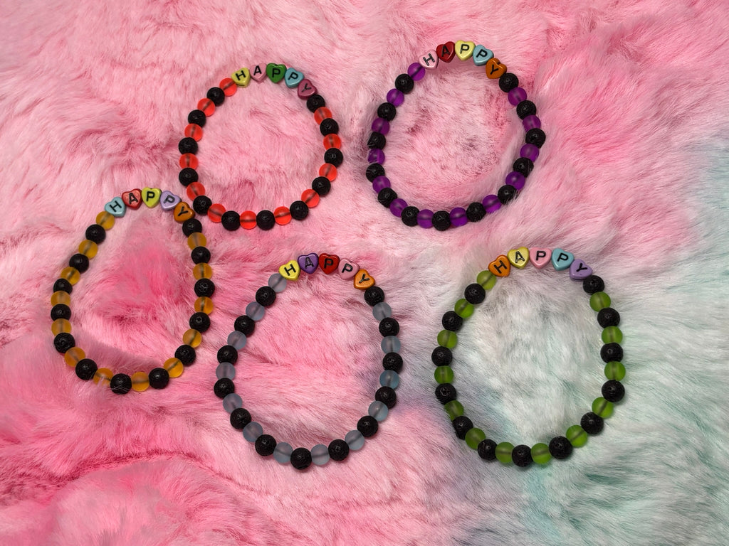 Happy Rainbow Heart Letter Beads Stretch Bracelet