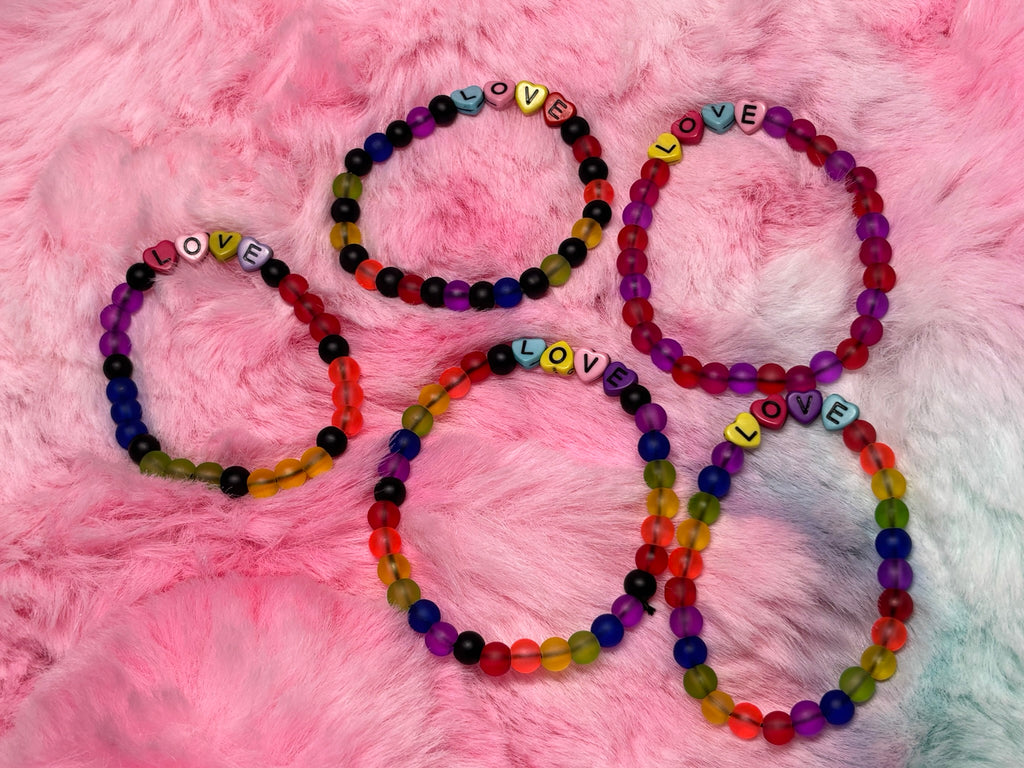 Love Rainbow Heart Letter Bead Stretch Bracelet.