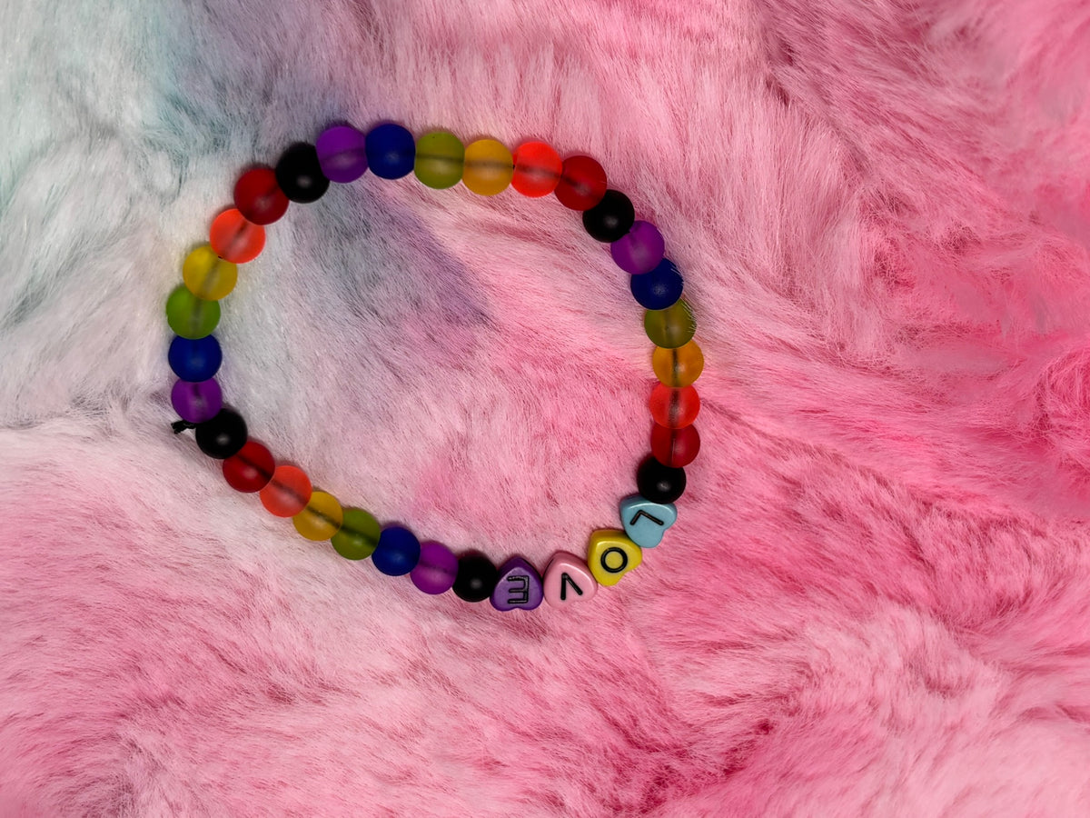 Love Rainbow Heart Letter Bead Stretch Bracelet.