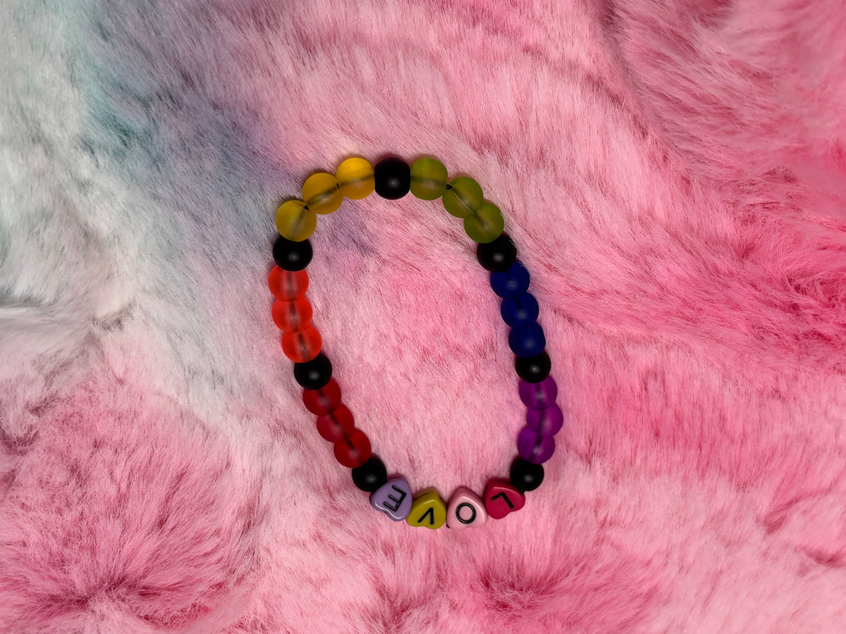 Love Rainbow Heart Letter Bead Stretch Bracelet.