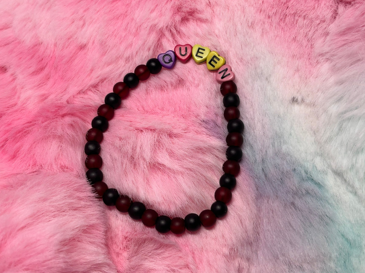 Queen Rainbow Heart Letter Beads Stretch Bracelet