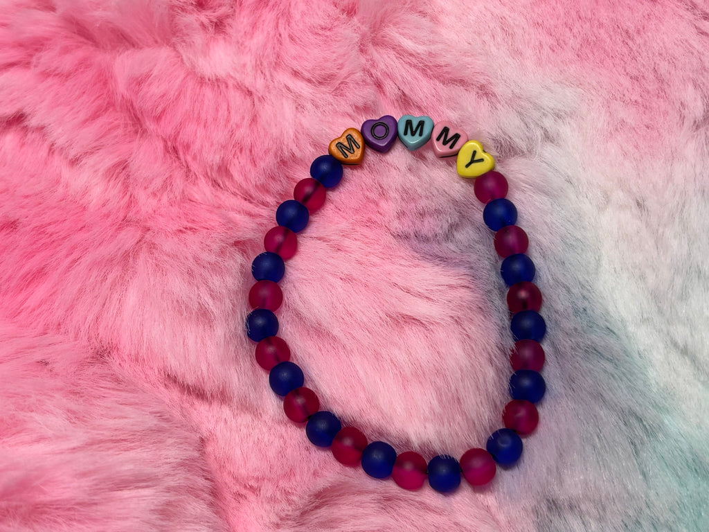 Mommy Rainbow Heart Letter Beads Stretch Bracelet