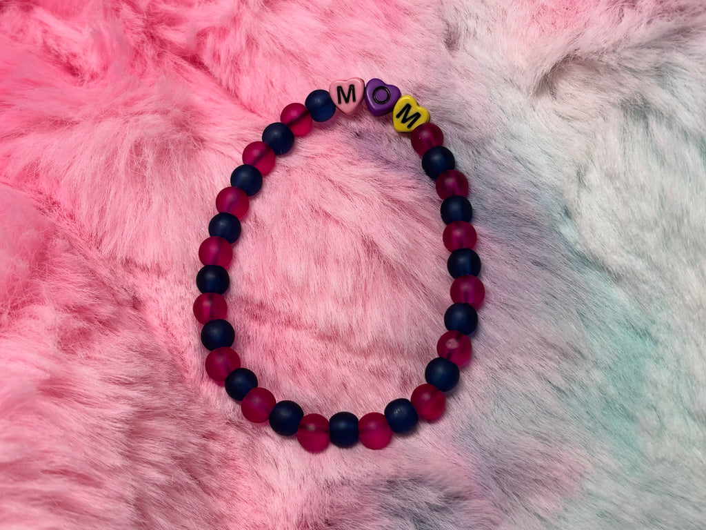Mom Rainbow Heart Letter Beads Stretch Bracelet