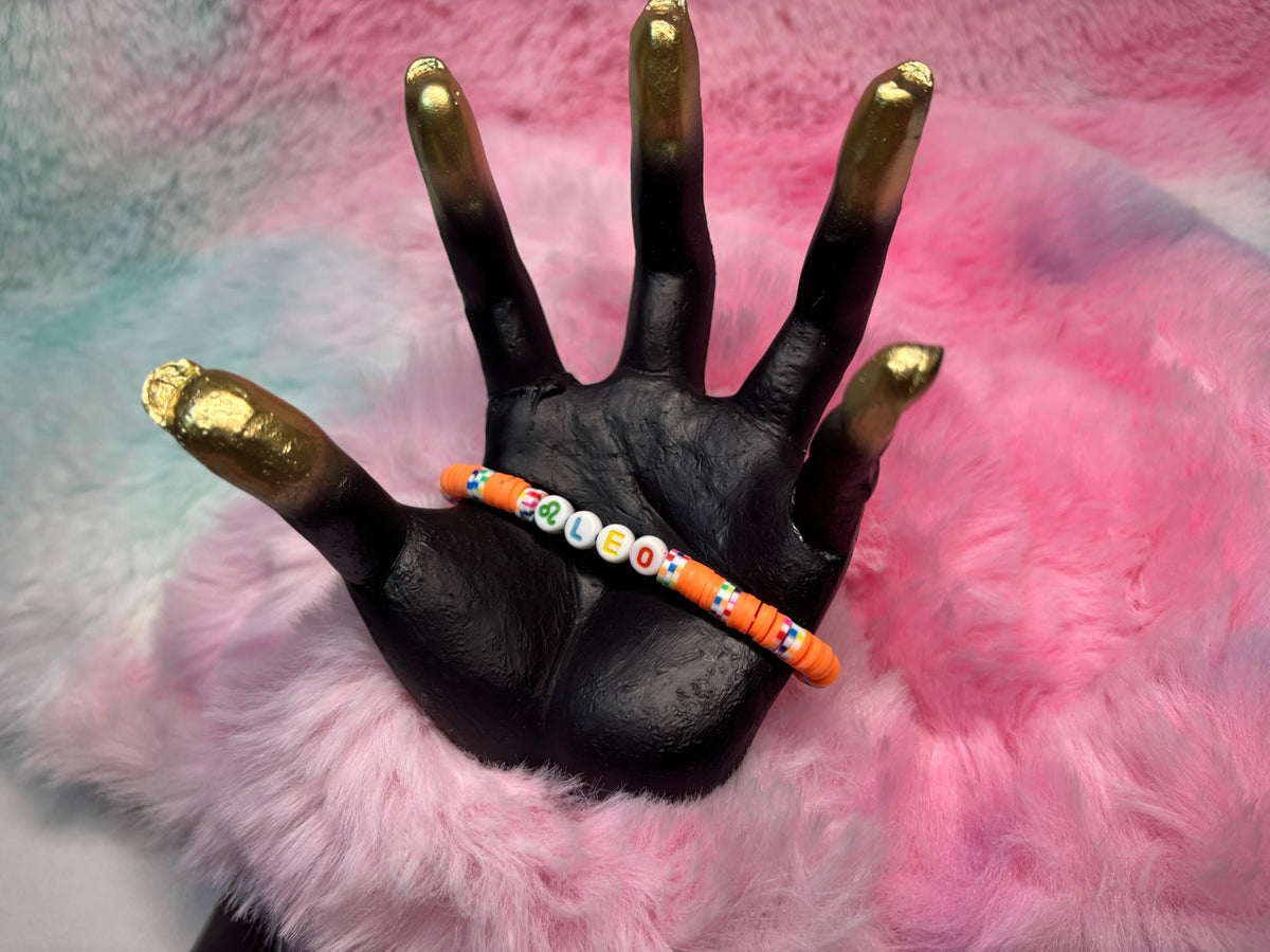 Leo Clay and Rainbow Letter Bead Stretch Bracelet