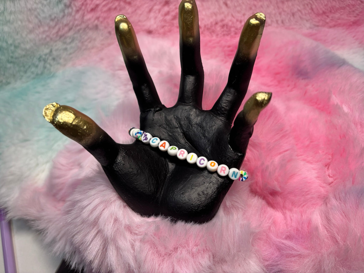 Capricorn Clay and Rainbow Letter Bead Stretch Bracelet