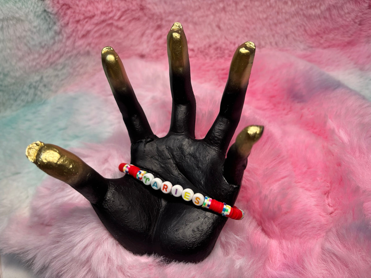 Aries Clay and Rainbow Letter Bead Stretch Bracelet