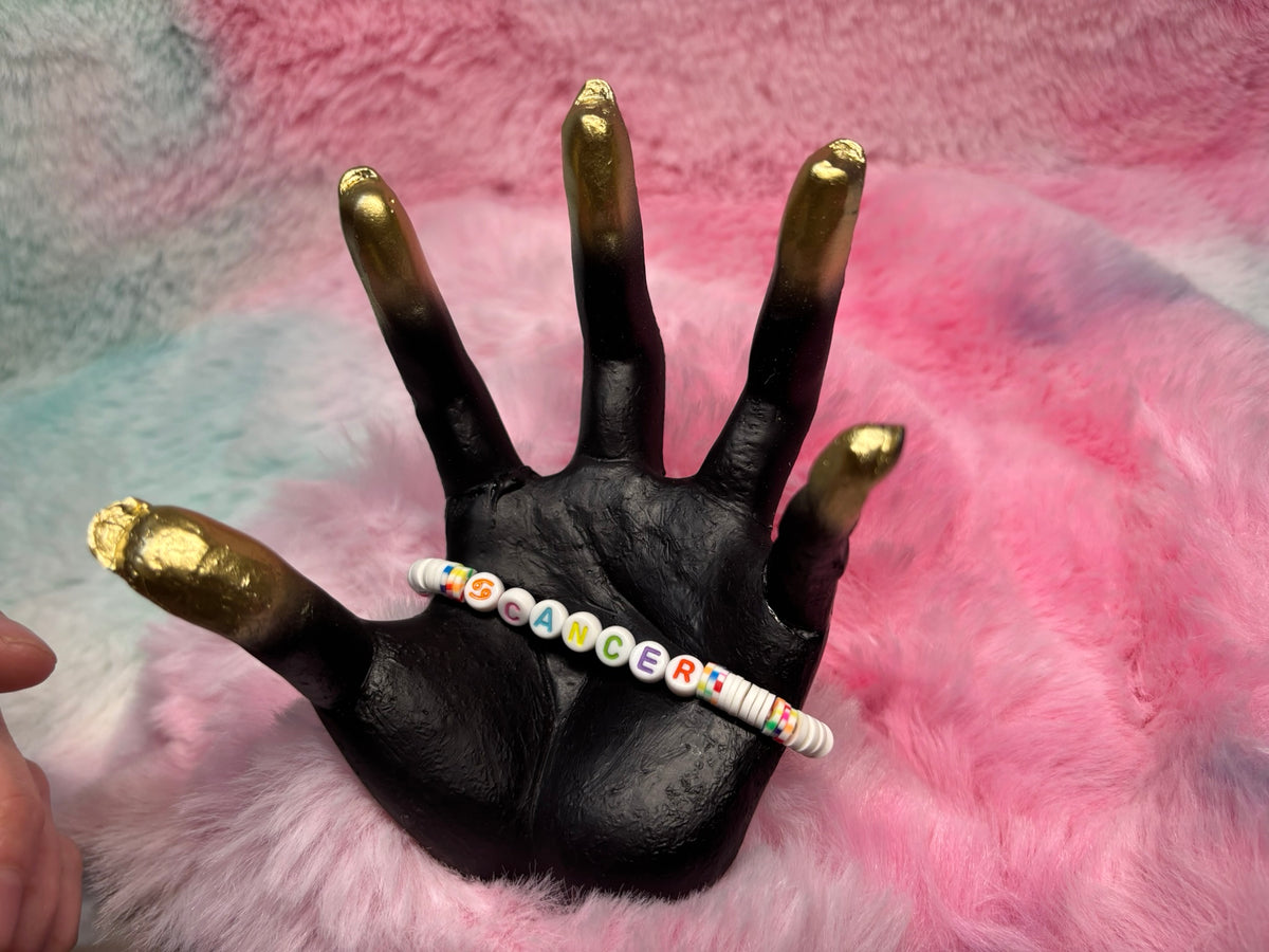 Cancer Clay and Rainbow Letter Bead Stretch Bracelet