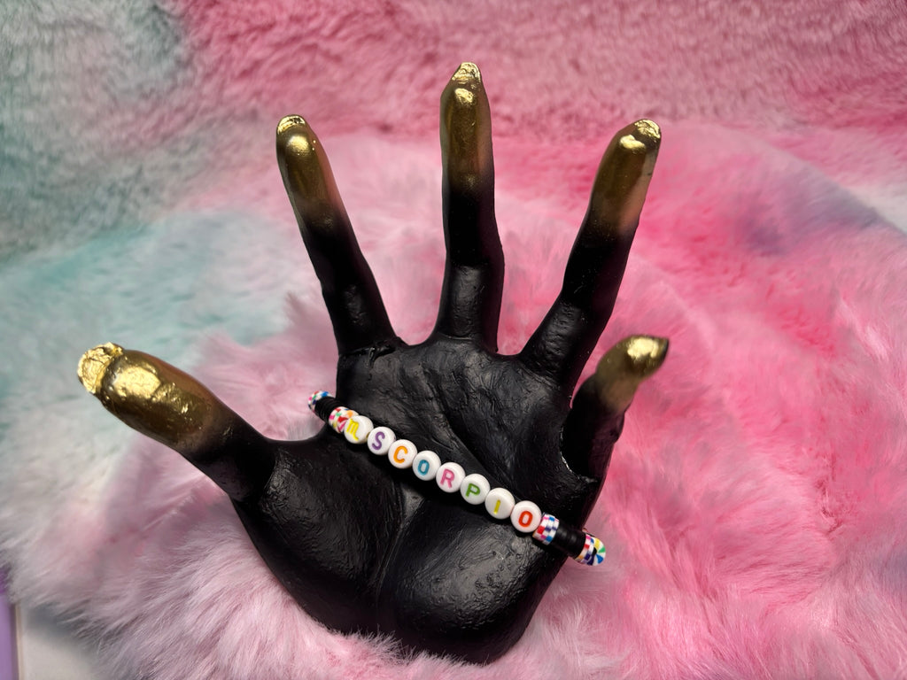 Scorpio Clay and Rainbow Letter Bead Stretch Bracelet